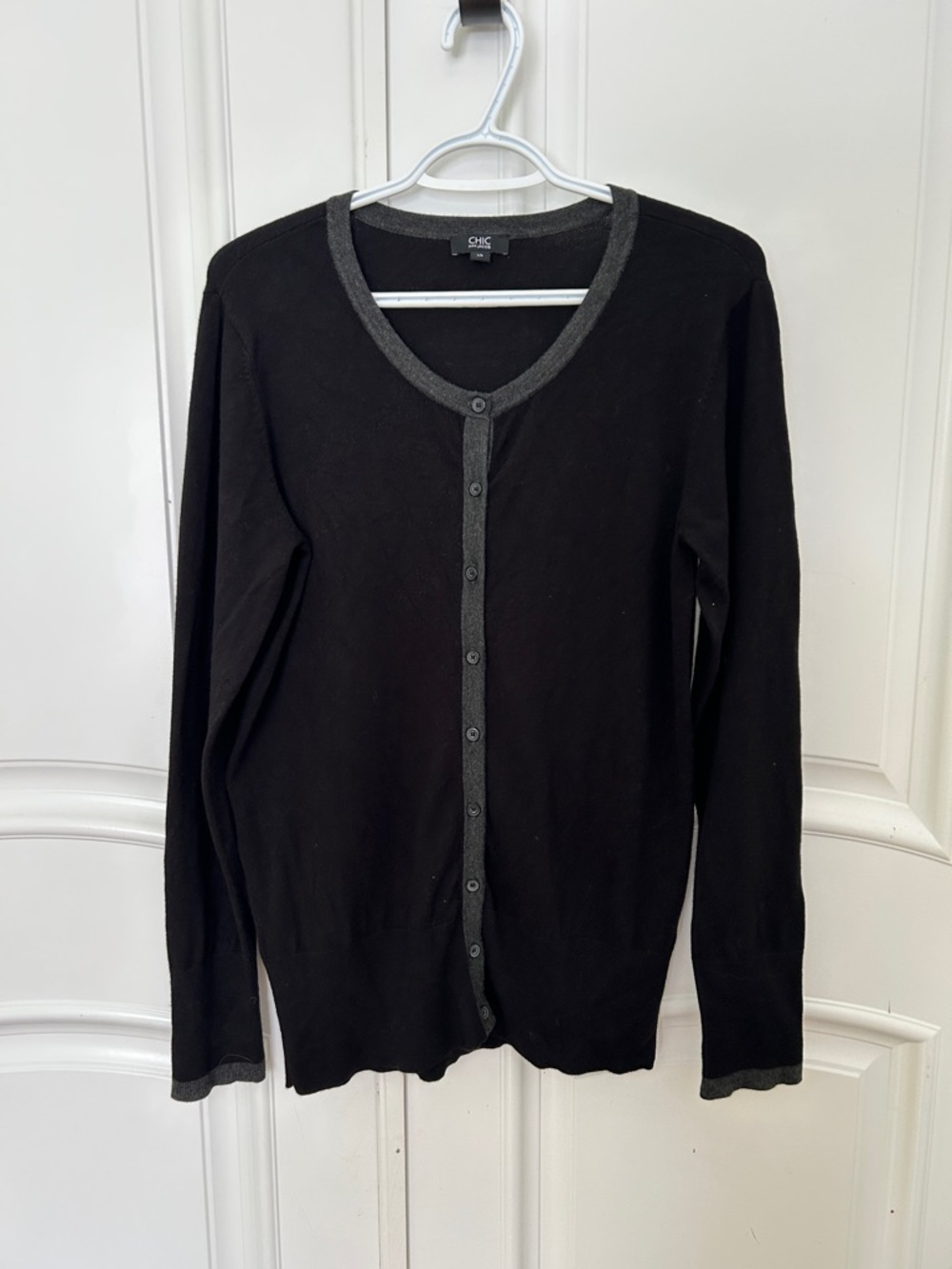 Chic by Jacob - Rich Black Cardigan with Charcoal Gray Trim